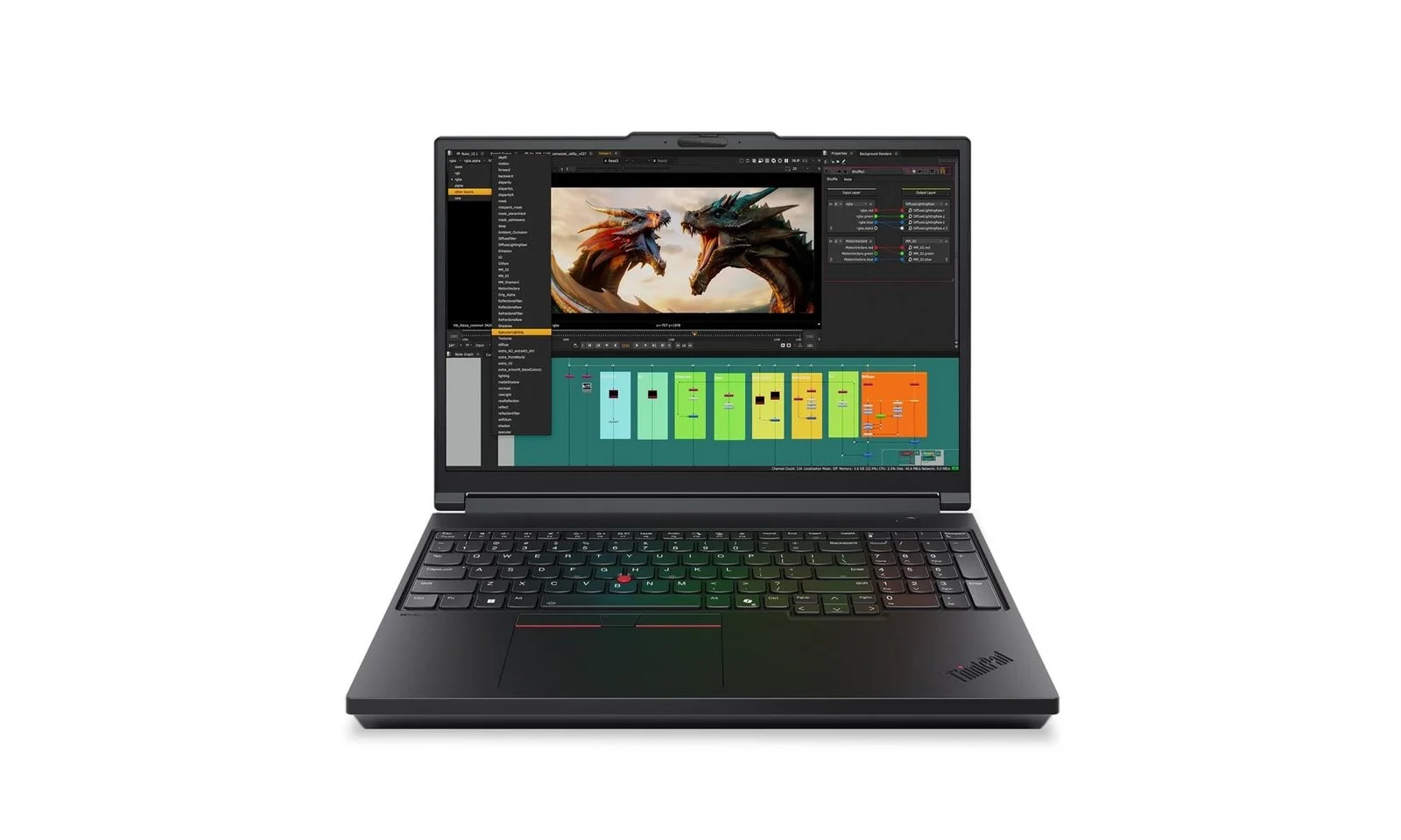 Notebook Lenovo ThinkPad P16 aberto, exibindo aplicações profissionais.